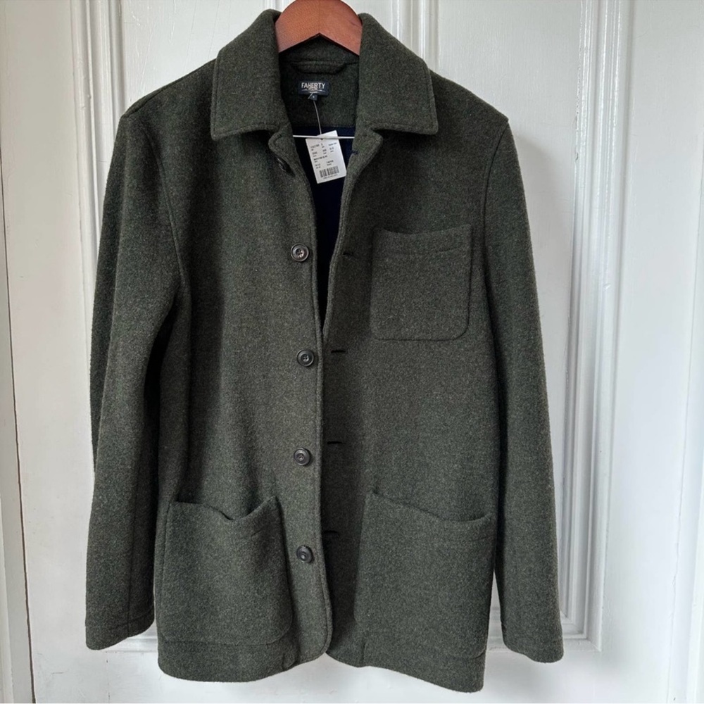 NEW Faherty Reserve Wool Blend Jacket Mens Small Green Shirt jacket